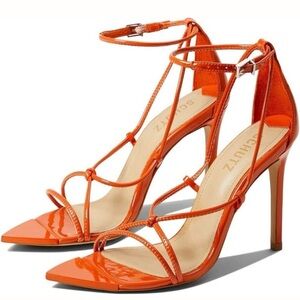 SCHUTZ Pamela Mid Heel Strappy Sandal in Bright Orange Size 7.5